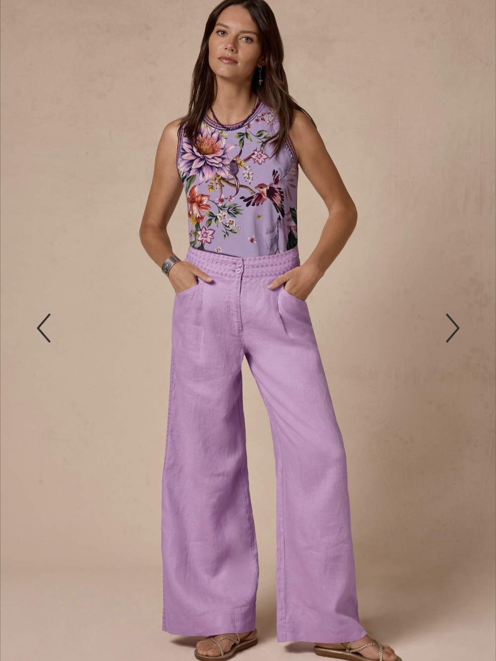 Johnny Was Lavender Wide-Leg Braided Waist Pants